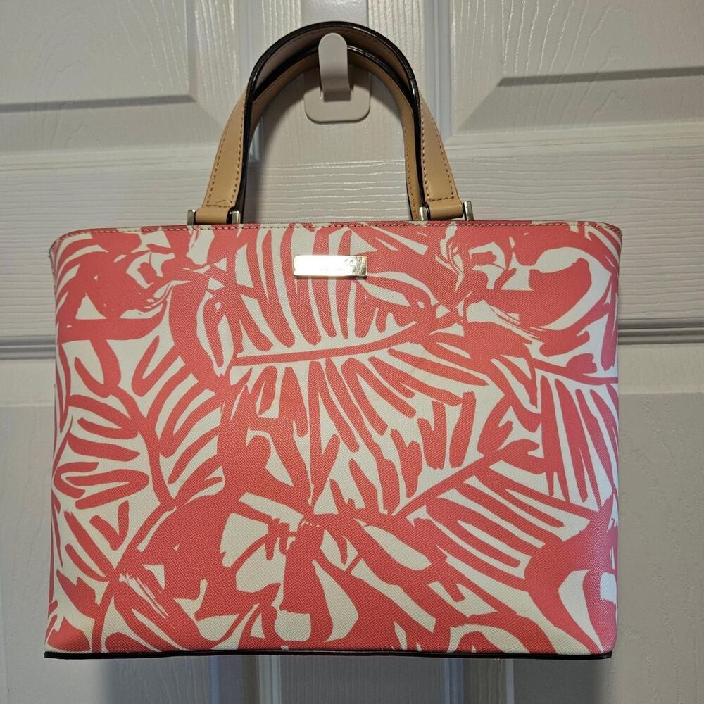 Kate Spade Grant Street Coral Pink Palm Leaf Jules Tote Bag